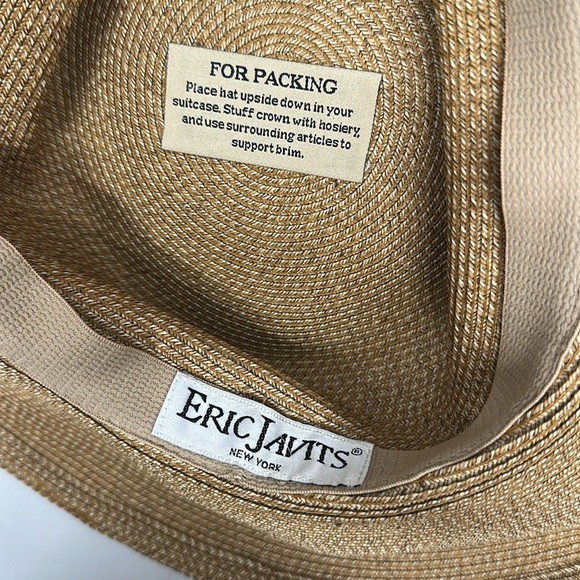 Eric Javits Hat Floppy Sun Shade Classic Straw Tan Brown Bow Ribbon Round - Picture 9 of 9